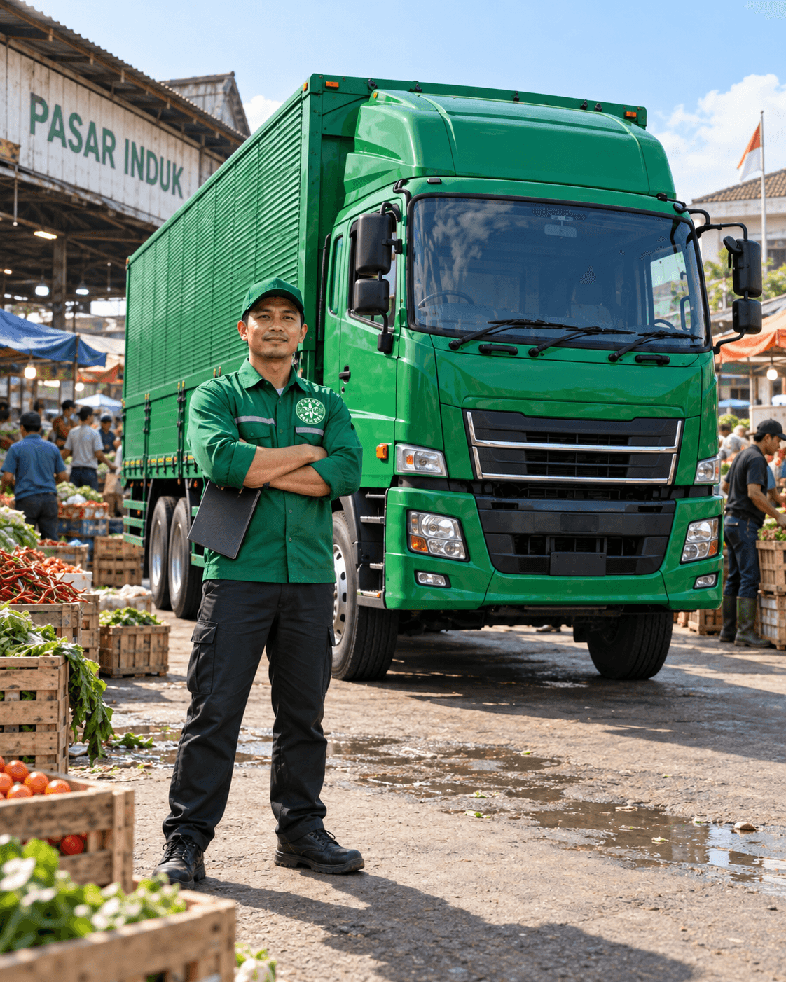 PT Trans Harum Nusantara trucking fleet on the road